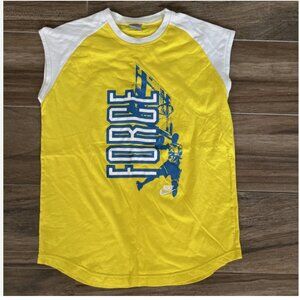NIKE Vintage FORCE Basketball Sleeveless Tank T Shirt Yellow/White/Blue Size M